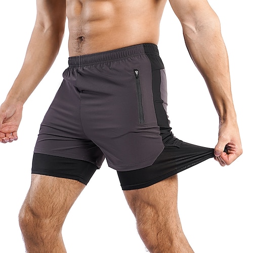 

Herre Løpeshorts Gymshorts 2 i 1 Lomme med glidelås Bunner Atletisk treningsklær Pustende Fukttransport Myk Trening Treningsøkt Løp Sports Sportsklær Fargeblokk Grønn og Svart Svart Blå