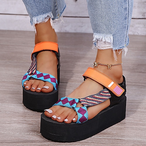 

Damen Sandalen Plateausandalen Übergrössen Täglich Strand Gehen Sommer Plattform Peep Toe Vintage Brautkleider schlicht Nylon Klettverschluß Farbblock Rosa Orange Grün