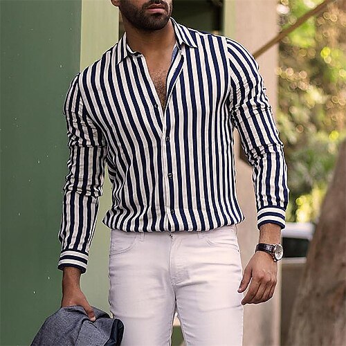 

Men's Shirt Button Up Shirt Casual Shirt Wine Green Long Sleeve Striped Turndown Street Daily Clothing Apparel Fashion Casual Comfortable