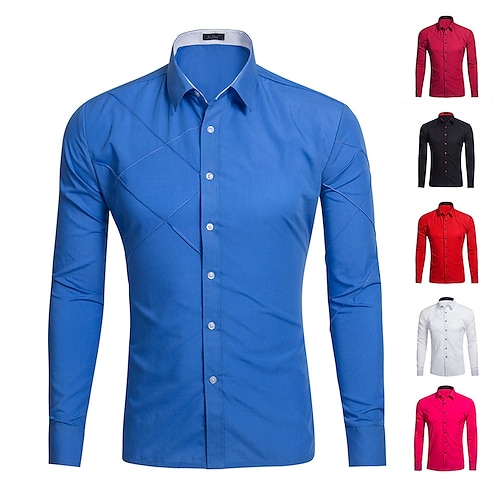 

Hombre Camisa para Vestido Abotonar la camisa Camisa de cuello Rosa Intenso Negro Blanco Manga Larga Plano Cuello Primavera Otoño Boda Trabajo Ropa