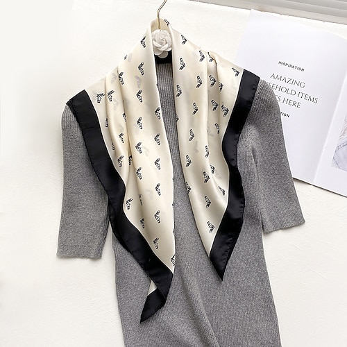 

kvinders firkantet tørklæde infinity tørklæde fest aften ferie beige sort tørklæde print kvinder silketørklæde sjal wraps
