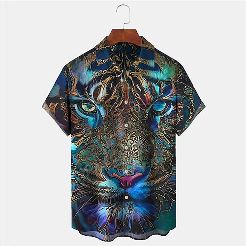 

Homme Chemise Chemise hawaïenne tigre Imprimés Photos Col rabattu Bleu Extérieur Plein Air Manches courtes Bouton bas Imprimer Vêtement Tenue Sportif Mode Vêtement de rue Design