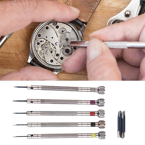 

Lot de 5 tournevis de précision pour montre, mini petit tournevis avec 5 lames de rechange supplémentaires, outils de réparation de montre, micro tournevis 0,8-1,6 mm pour montre, lunettes, bijoux,