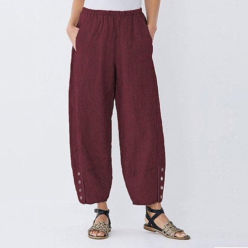 

Dame Bred Bukseben Bukser Posete Falsk Lin Svart Hvit Rød Mote Fritid / hverdag Sidelommer Bred Bukseben Full lengde Komfort عادي S M L XL 2XL