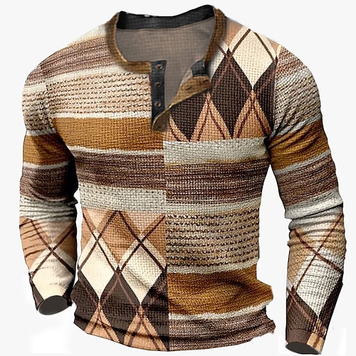 

Per uomo Camicia Henley Waffle Magliette Pop art Rombi Henley Abbigliamento Stampa 3D Esterno Informale Manica lunga Pulsante Essenziale Di tendenza Originale