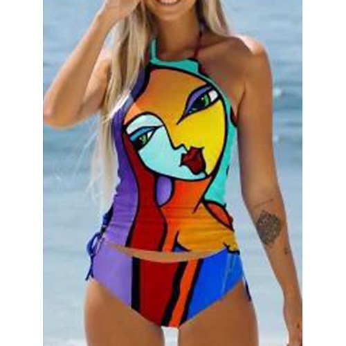 

Dame Badetøj Tankini 2 stk Normal badedragt 2 stk Printer Grafisk Skildpaddebrun Sort Hvid Blå Regnbue Tanktop Badedragter Sport Strand Tøj Efterår