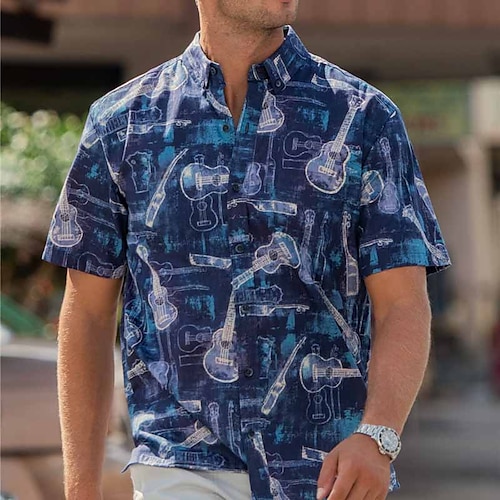 

Per uomo Camicia Camicia hawaiana Stampe astratte Musica Chitarra Foglie Collo ripiegabile Nero Rosa Rosa polverosa Blu Grigio Esterno Strada Maniche corte Stampa Abbigliamento Di tendenza Originale