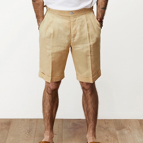 

Herren Shorts Kurze Hosen Leinenshorts Kurze Hosen Sommer-Shorts Tasche Glatt Komfort Atmungsaktiv Outdoor Täglich Ausgehen Leinen / Baumwoll Mischung Modisch Strassenmode Weiß Khaki