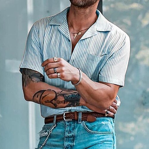 

Per uomo Camicia Camicia con bottoni Camicia estiva Maglietta informale Rosa Blu Beige Grigio Maniche corte Pop art A strisce Collare da campo Da mare Per uscire Bottone giù Abbigliamento Moda