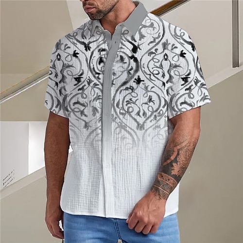 

Hombre Camisa Floral Estampados Cuello Vuelto Azul Piscina Morado Verde Trébol Caqui Gris Calle Casual Manga Corta Abotonar Estampado Ropa Moda Ropa de calle Design Suave