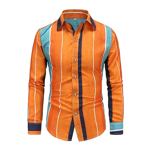 

Hombre Camisa A Rayas Cuello Inglés Naranja Casual Diario Manga Larga Ropa Sencillo