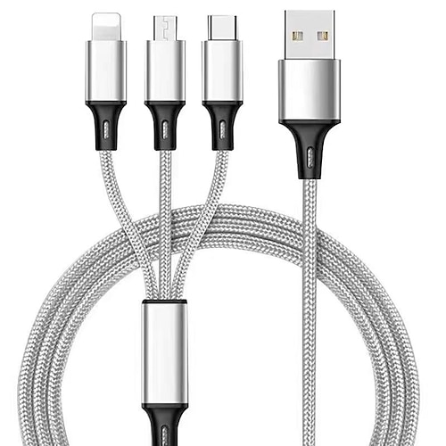 

3 In 1 Cables ,Phone Charger Cord A/C To Phone Type CMicro Nylon Braided Sync Adapter For Android/Phone/Tablets , 3D Alloy TPE Connector, Bold Copper Core 47.24 inch/ 3.94ft
