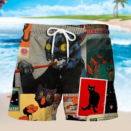 

Per uomo Boxer da surf Pantaloncini da mare Boxer da mare Pantaloncini estivi Pantaloncini da spiaggia A cordoncino con fodera in rete Vita elastica Animali Gatto Stampe astratte Asciugatura rapida