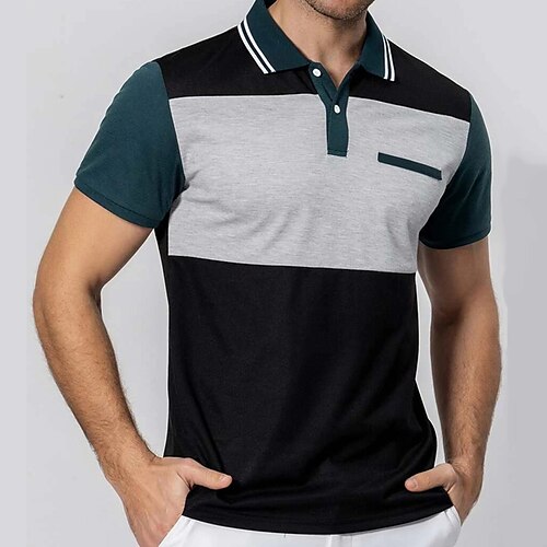 

Herre POLO T-skjorte Golf skjorte Gate Avslappet Klassisk Kortermet Mote Grunnleggende Fargeblokk Knapp Sommer Normal Svart POLO T-skjorte