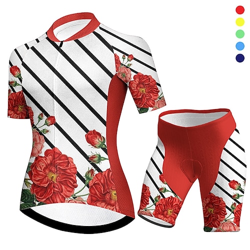 

21Grams Per donna Maglia con pantaloncini da ciclismo Manica corta Ciclismo da montagna Cicismo su strada Rosa Rosso Blu Pop art Botanico floreale Bicicletta Traspirante Traspirazione umidit