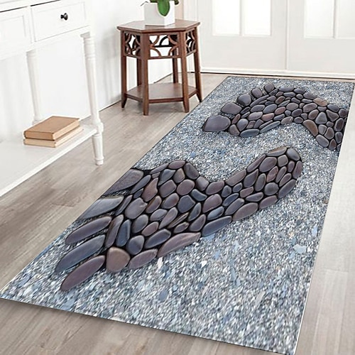 

Alfombrilla de franela con estampado de huellas de piedra, alfombrilla de tela con estampado para el hogar, la sala de estar, la cocina, el dormitorio, el baño, la alfombrilla de entrada