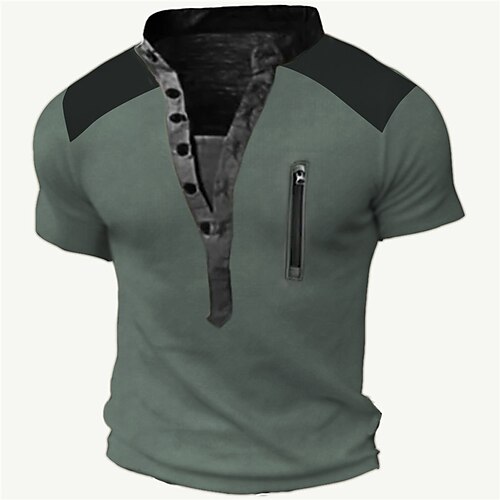 

Per uomo Camicia Henley maglietta Color Block Colletto alla coreana Abbigliamento Esterno Giornaliero Manica corta Zip frontale Di tendenza Originale Informale