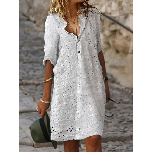 

Per donna Abito in cotone e lino Abito casual Vestito a trapezio Vestito longuette Misto cotone Essenziale Moderno Esterno Giornaliero Da mare Colletto Pulsante Mezza manica Estate Primavera Autunno