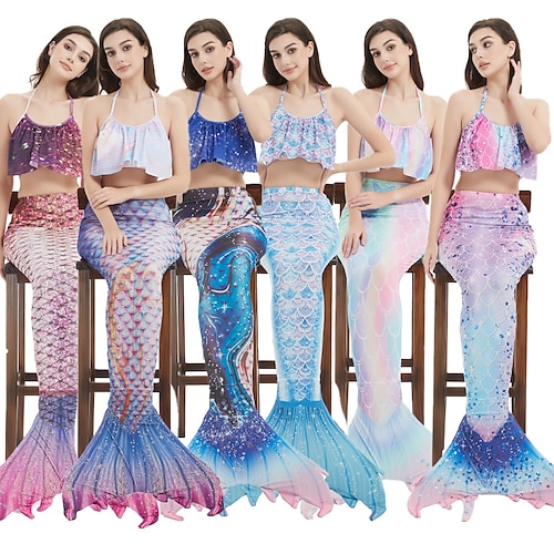 

La sirenetta Ariel Code di sirena Costumi da bagno Bikini Coda da sirena Per donna Cosplay di film Vacanze Rosa Rosso Blu Reggiseni Slip Coda di pesce sirena Mascherata Poliestere