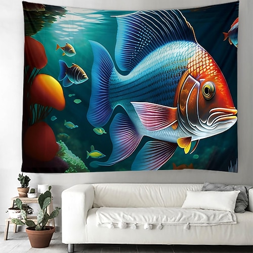 

Tapiz de pared de peces del océano, decoración artística, manta, cortina, colgante, hogar, dormitorio, sala de estar, decoración