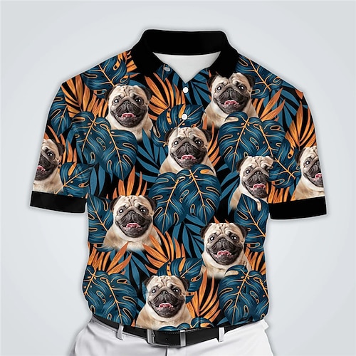 

Herre POLO Trøje Golftrøje Hund Grafiske tryk Blade Aftæpning Blå udendørs Gade Kort Ærme Knap ned Trykt mønster Tøj Sport Mode Gade Designer
