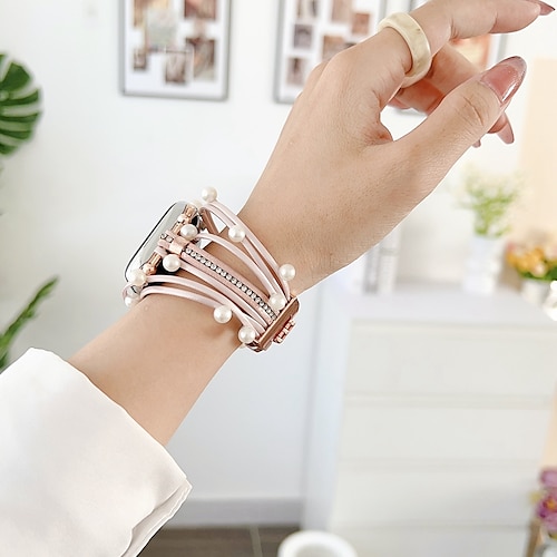 

Schmuck Armband Kompatibel mit Apple Watch Armband 38mm 40mm 41mm 42mm 44mm 45mm 49mm Damen Perlenbesetzt Metallverschluss Edelstahl Glasperlen Ersatzarmband für iwatch Serie Ultra 8 7 6 5 4 3 2 1 SE