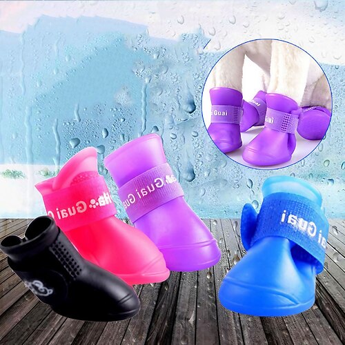 

Sapatos impermeáveis e antiderrapantes para cães de estimação botas de chuva para exteriores para gatos capa de sapato para cães capa de pés botas de chuva de silicone macio sapatos para animais de estimação (conjunto de quatro)