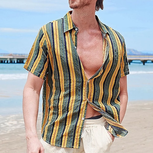 

Per uomo Camicia Camicia con bottoni Camicia estiva Maglietta informale Camicia da spiaggia Giallo Maniche corte A strisce Bavero Strada Da mare Stampa Abbigliamento Di tendenza Comodo Hawaiano