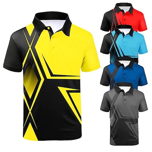 

Men's Polo Shirt Golf Shirt Graphic Prints Geometry Turndown Yellow Red Navy Blue Blue Gray Outdoor Street Short Sleeves Button-Down Print Clothing Apparel Sports Fashion Streetwear Designer