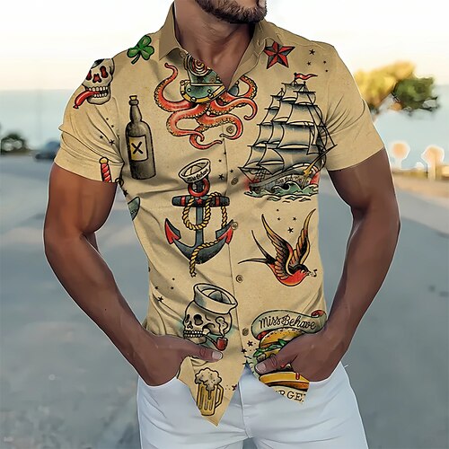 

Hombre Camisa camisa hawaiana Estampados Ancla Cuello Vuelto Amarillo Azul Piscina Morado Verde Trébol Calle Casual Mangas cortas Abotonar Estampado Ropa Vintage Moda Ropa de calle Design