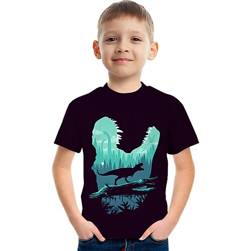 

søt t-rex kortermet t-skjorte mote 3d-trykte fargerike skjorter for gutter og jenter