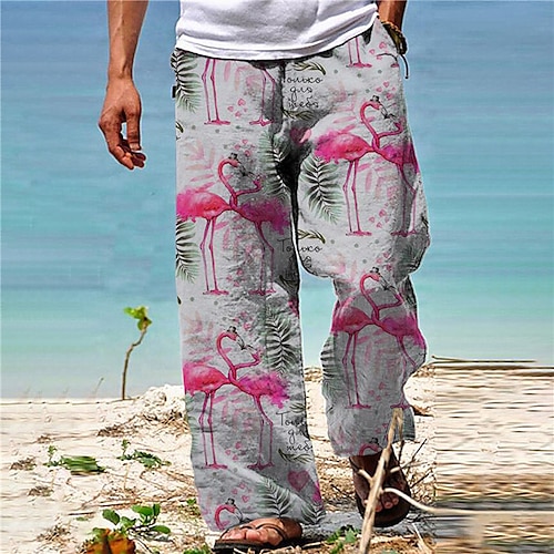 

Herre Bukser Sommerbukser Strandbukser Snørelukning Elastisk Talje Lige ben Flamingo Grafiske tryk Komfort Afslappet Daglig Ferie Gade Hawaiiansk Lysegrøn Mørkegrå