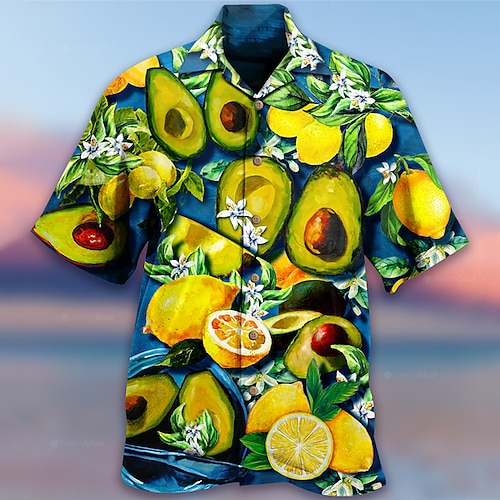 

Herre Skjorte Hawaii skjorte Blomstret Frukt Bie Grafiske trykk cubansk krage Gul Blå utendørs Avslappet Kortermet Trykt mønster Klær Sport Mote Gatemote Designer