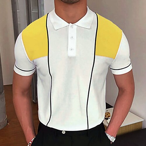 

Herre Strik Polo Polo Forretning Daglig Knaphul Kort Ærme Stilfuld Klassisk Farveblok Strikket Sommer Forår Gul Strik Polo