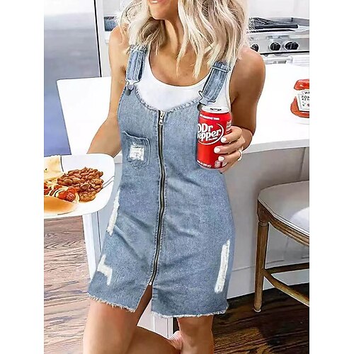 

Per donna Abito casual Abito scamiciato in denim Mini abito Denim Moderno Informale Esterno Giornaliero Da mare Stondata Cerniera Pulsante Senza maniche Estate Primavera 2023 Morbido Blu Liscio S M L