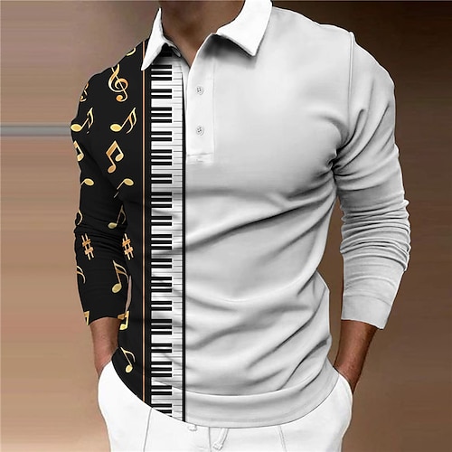 

Per uomo POLO Camicia da golf Golf Stampe astratte Musica Note Tasti panoramici Collo ripiegabile Giallo Grigio Esterno Strada Manica lunga Bottone giù Stampa Abbigliamento Di tendenza Streetwear