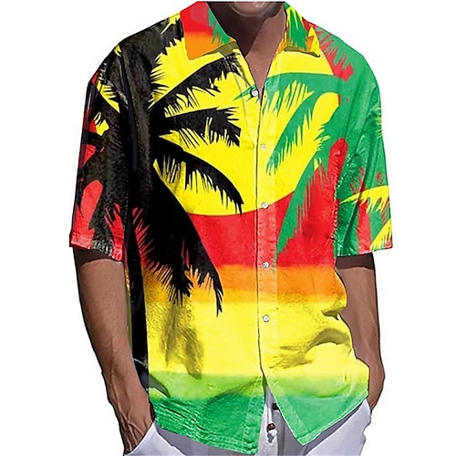 

Homens Camisa Social Camisa havaiana Estampas Abstratas pôr do sol Aberto para a Lateral Amarelo Roxo Claro Roxo Laranja Ao ar livre Rua Manga Curta Imprimir Roupa Moda Roupa de rua Designer Macia