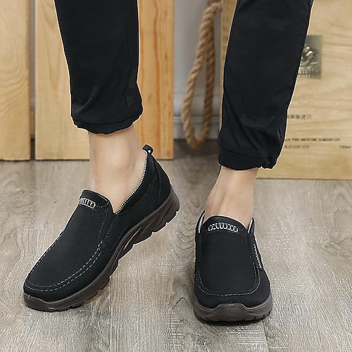 

Homens Mocassins e Slip-Ons Sapatos Confortáveis Mocassins de pano Vintage Casual Ao ar livre Diário Caminhada Tecido Preto Marron Cinzento Primavera Outono