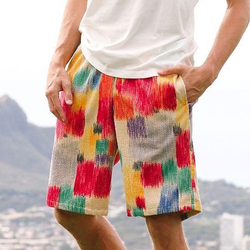 

Herre Sommershorts Strandshorts Snorer Elastisk midje 3D-utskrift Grafisk Fargeblokk Pustende Myk Kort Avslappet Daglig Ferie Gatemote Hawaiisk Gul Rosa Mikroelastisk