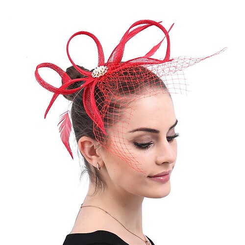 

Fascinators Sinamay Wedding Kentucky Derby Cocktail Lady Bridal With Feather Headpiece Headwear