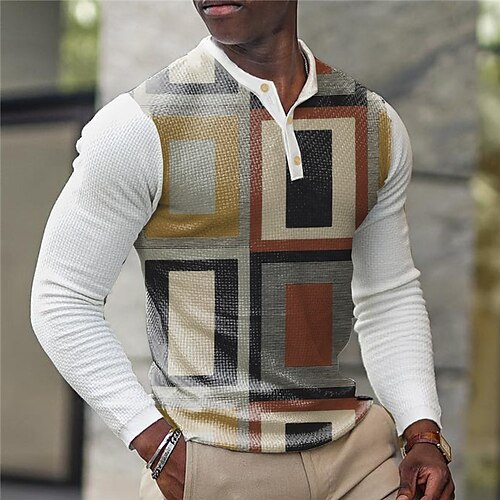 

Per uomo Camicia Henley Waffle Magliette Pop art Color Block Henley Abbigliamento Stampa 3D Esterno Informale Manica lunga Pulsante Di tendenza Originale Essenziale