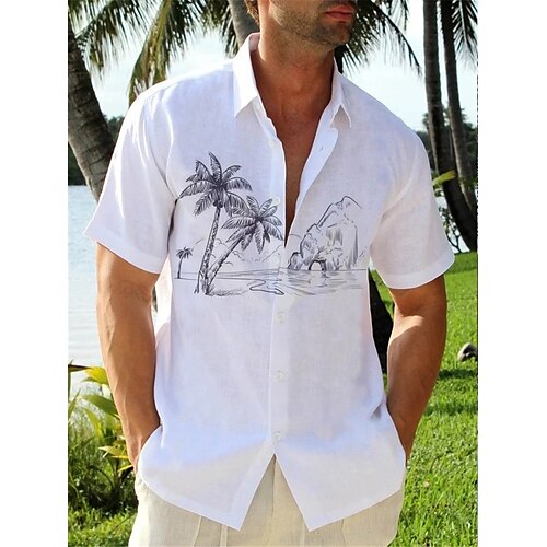 

Homme Chemise Chemise hawaïenne Cocotier Imprimés Photos Col rabattu Blanche Extérieur Plein Air Manches courtes Imprimer Vêtement Tenue Mode Vêtement de rue Design Flexible