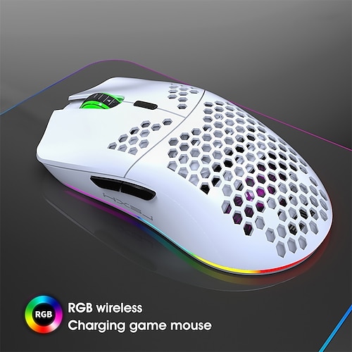 

HXSJ T66 Wireless Mouse Gaming Mouse 3200DPI Adjustable Optical 2.4G Built-in Rechargeable Battery RGB Lighting Cellular Design USB Plug Mouse for Laptop