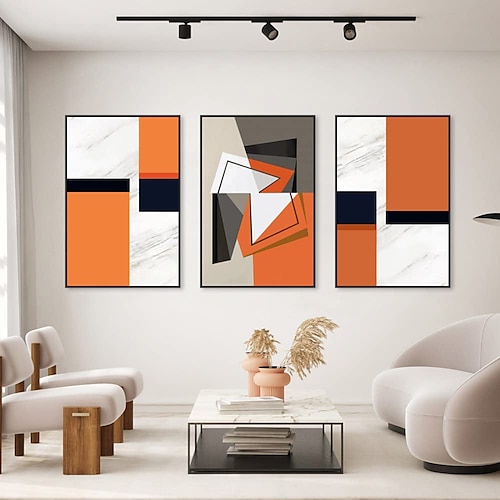 

Wall Art 3 Pieces Decorative Paintings Abstract Simple Orange White Blue And Other Color Blocks Wall Art Canvas Prints Wall Decor Gifts Size 16 x 24 x 3 Panels