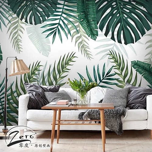 

papel de parede botânico mural folhas verdes adesivo de cobertura de parede descascar e colar material removível em pvc/vinil autoadesivo/adesivo decoração de parede necessária para sala de estar