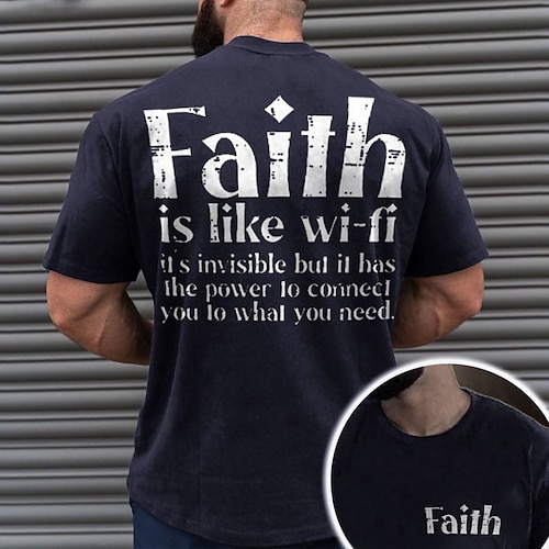 

Graphic Prints Faith Letter Print Black Navy Blue Blue T shirt Tee Graphic Tee Men's Graphic Cotton Blend Shirt Basic Modern Contemporary Shirt Short Sleeves Comfortable Tee Street Vacation Summer