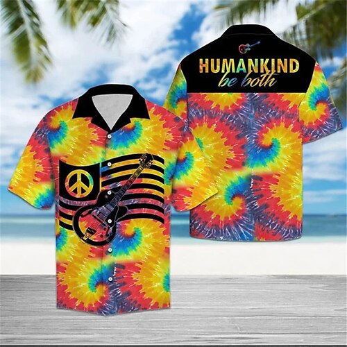 

Men's Shirt Summer Hawaiian Shirt Letter Graphic Prints Guitar Turndown Yellow Street Casual Short Sleeves Button-Down Print Clothing Apparel Vintage Fashion Streetwear Designer