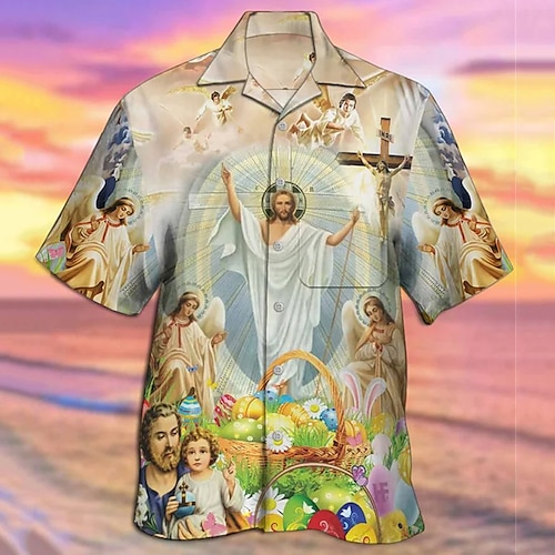 

Hombre Camisa camisa hawaiana Estampados Felices Pascuas Cruz Pascua de Resurrección Jesús Collar Cubano Verde Trébol Casual Hawaiano Manga Corta Abotonar Estampado Ropa Deportes Moda Ropa de