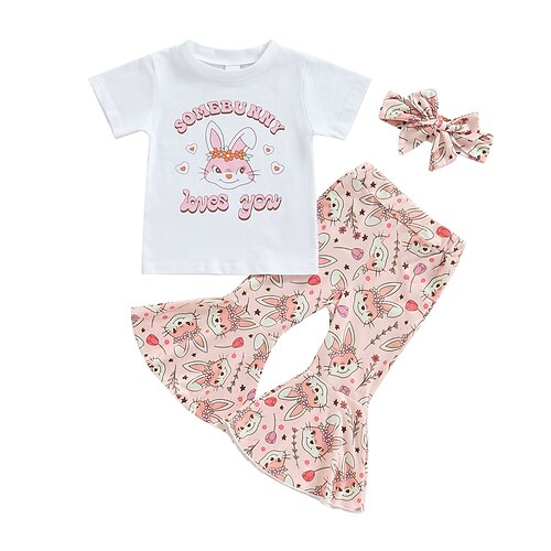 

2 pezzi Bambino (1-4 anni) Da ragazza Pasqua Cartoni animati Tailleur pantalone Impostato Manica corta Giornaliero Informale 3-7 anni Estate Bianco