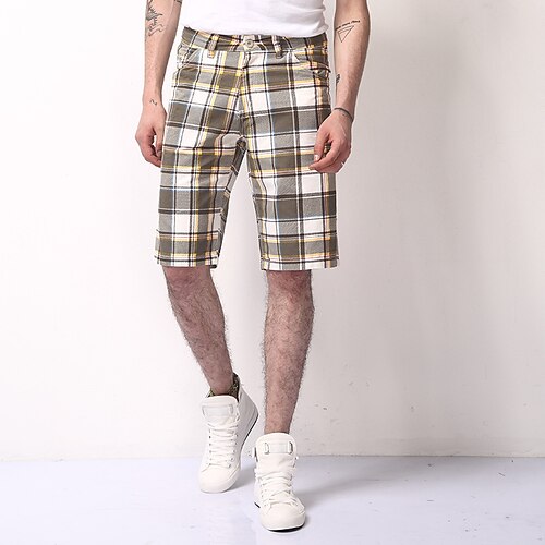 

Men's Shorts Chino Shorts Bermuda shorts Pocket Lattice Comfort Breathable Outdoor Daily Going out 100% Cotton Fashion Streetwear Yellow Pink